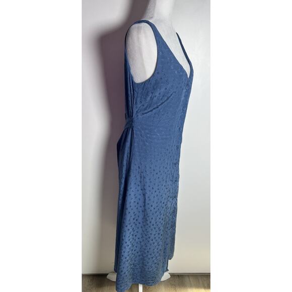 Anthropologie FRNCH Paris Medium Blue Embroidered Button-Up V-Neck MIDI Dress - Picture 4 of 13